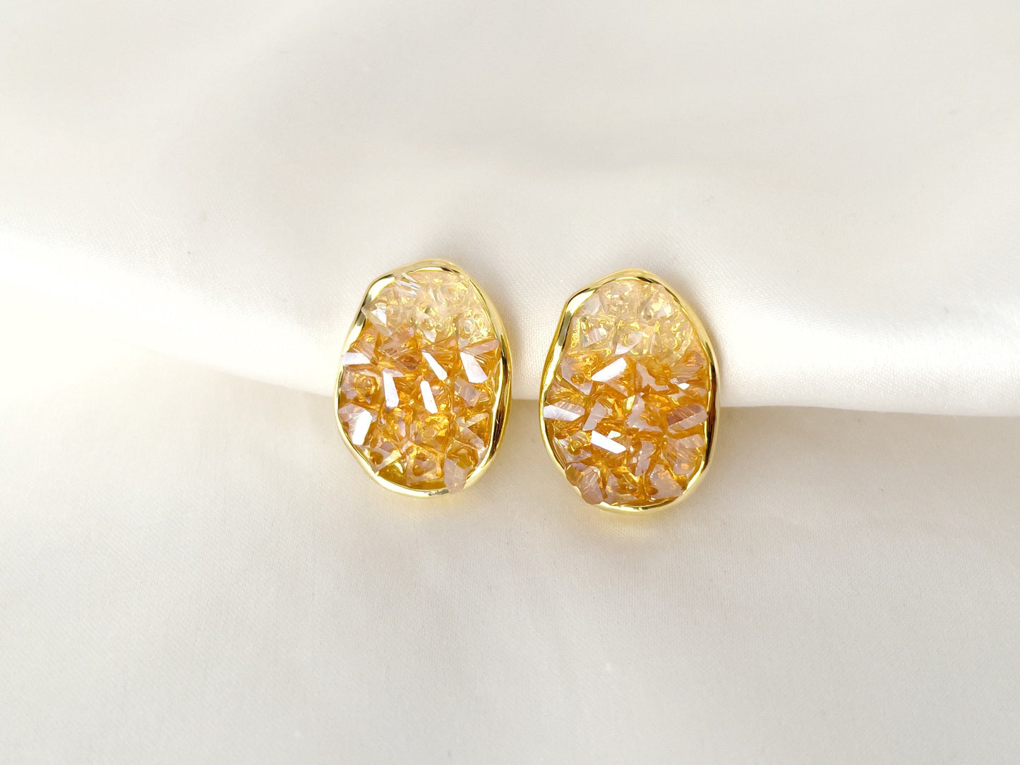 Sparkling Druzy Crystal Clip on Earrings