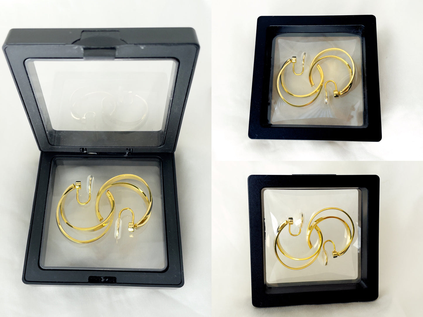 Gold layered hoop clip on earrings, Twist double hoop clip on earrings, Lightweight gold circle clip on earrings