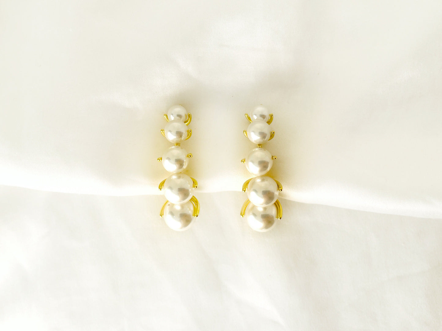 Statement pearl clip on ear climbers, Gold pearl clip on ear cuffs, Elegant pearl clip on earrings