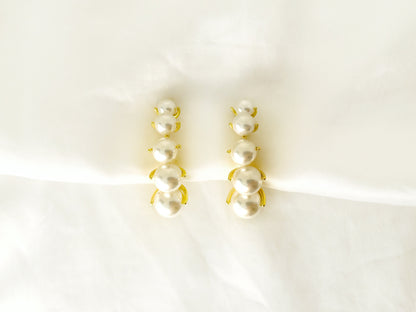 Statement pearl clip on ear climbers, Gold pearl clip on ear cuffs, Elegant pearl clip on earrings