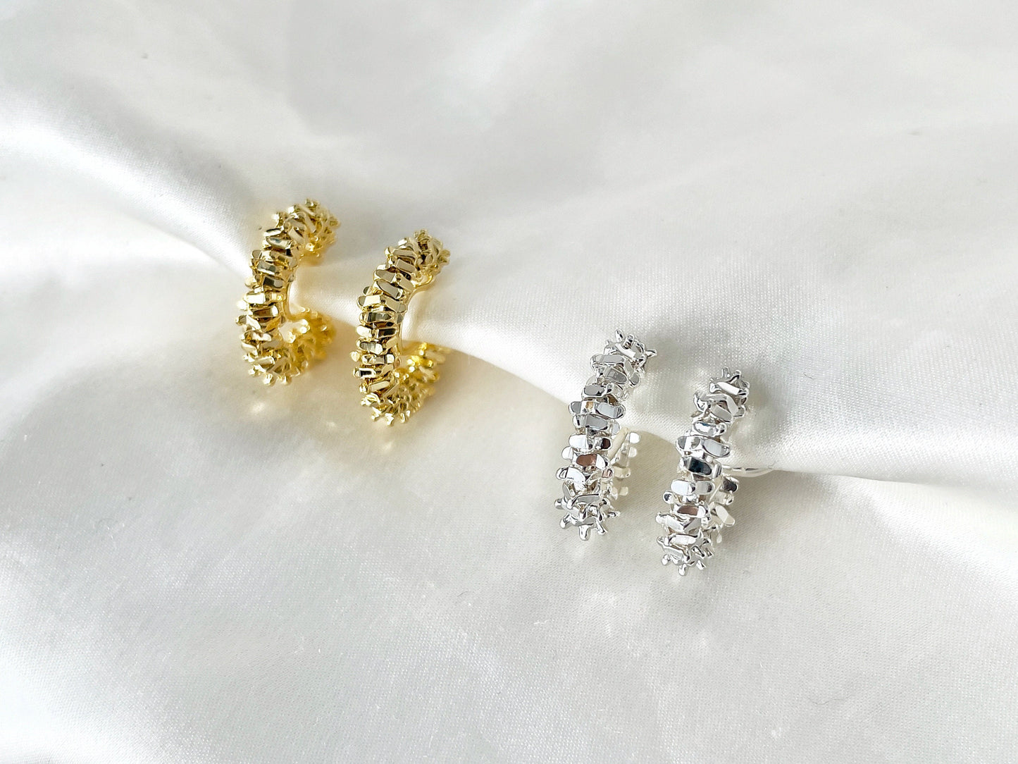 Minimalist Cube Beaded Huggie Hoop Clip on Earrings