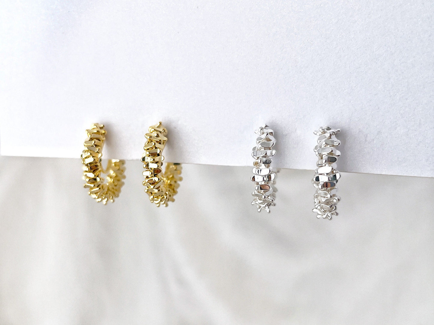Minimalist Cube Beaded Huggie Hoop Clip on Earrings