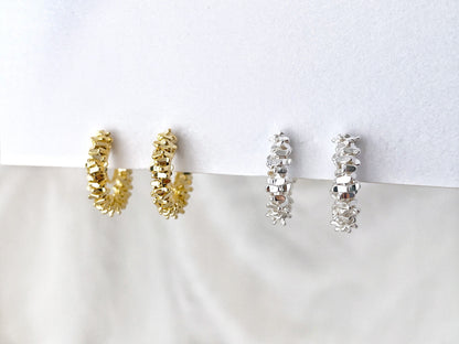 Minimalist Cube Beaded Huggie Hoop Clip on Earrings