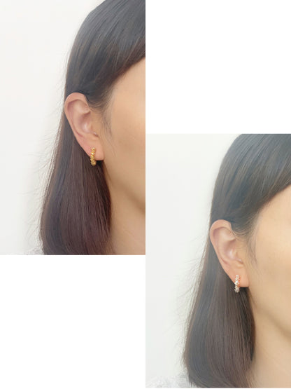 Minimalist Cube Beaded Huggie Hoop Clip on Earrings