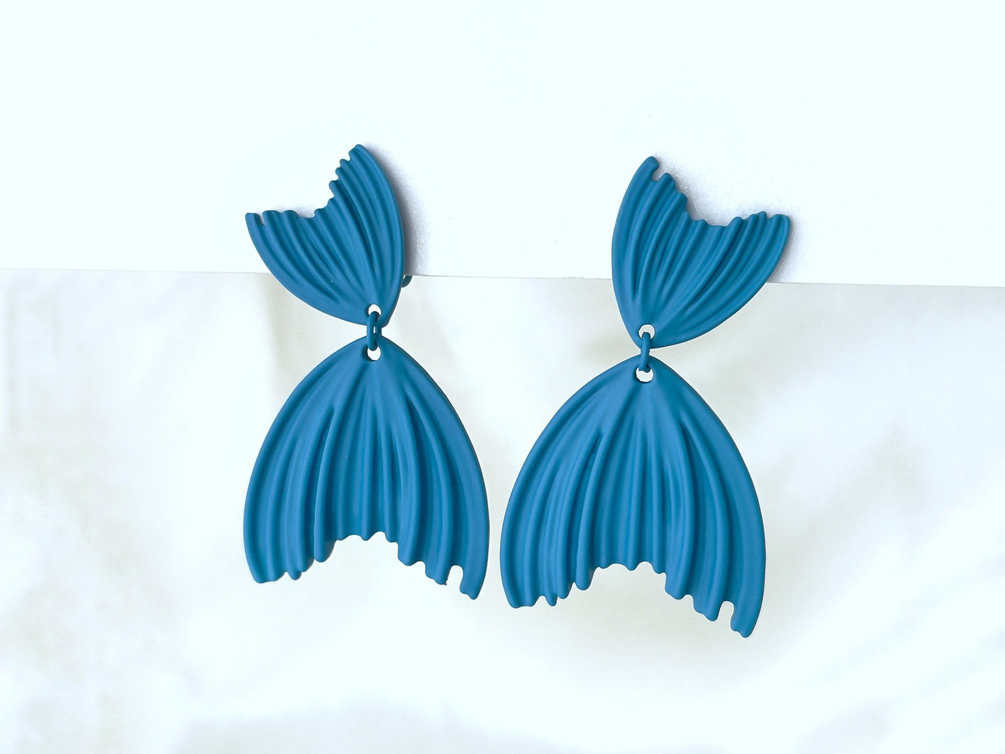 Matte Blue/White/Silver Tail Dangle Clip on Earrings
