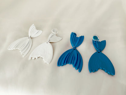 Matte Blue/White/Silver Tail Dangle Clip on Earrings