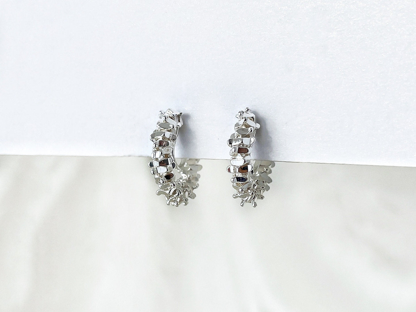 Minimalist Cube Beaded Huggie Hoop Clip on Earrings