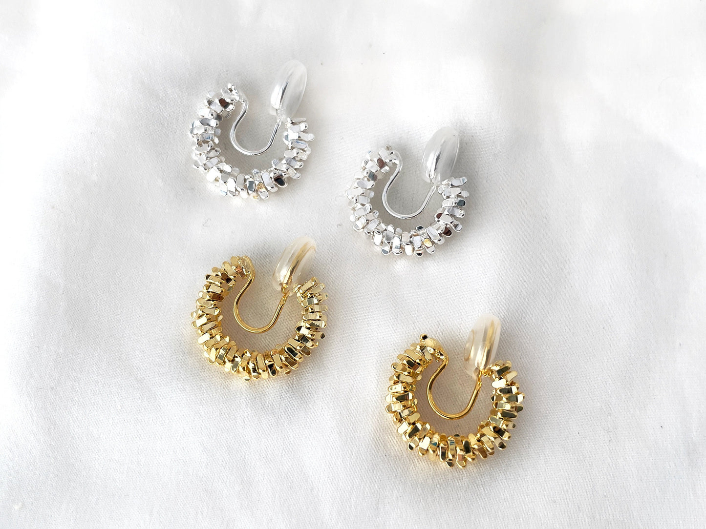 Minimalist Cube Beaded Huggie Hoop Clip on Earrings