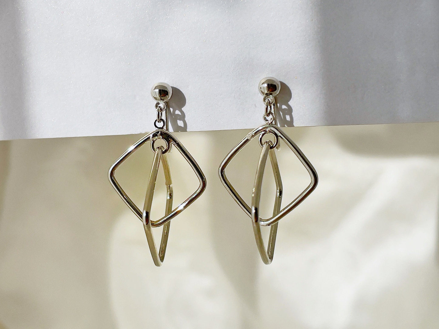 Sliver Square Hoops Dangle Clip on Earrings