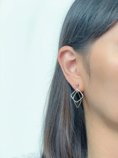 Sliver Square Hoops Dangle Clip on Earrings