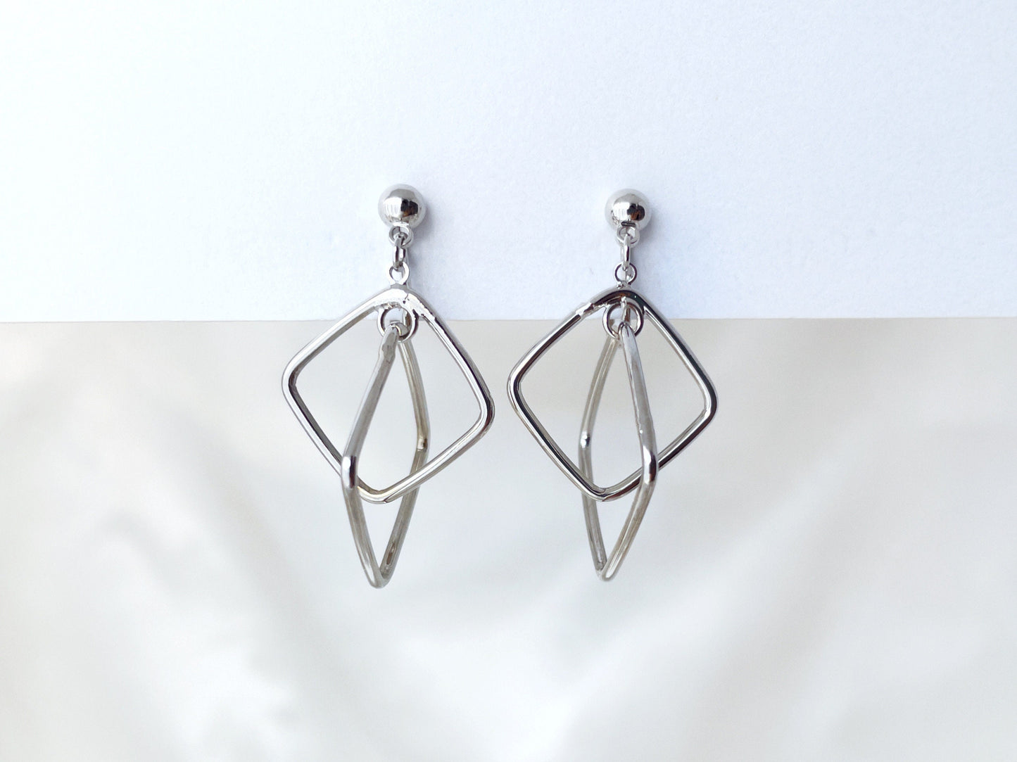 Sliver Square Hoops Dangle Clip on Earrings
