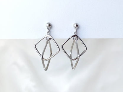 Sliver Square Hoops Dangle Clip on Earrings