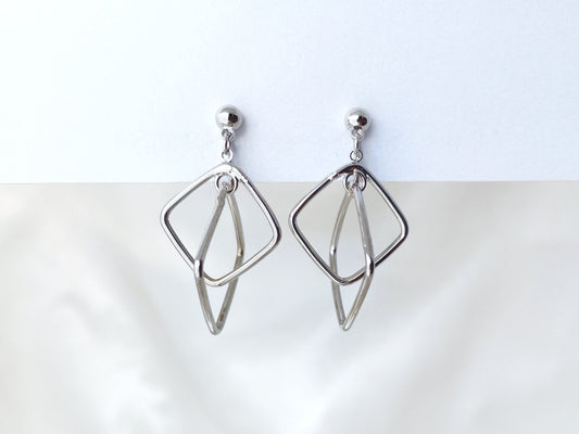 Sliver Square Hoops Dangle Clip on Earrings