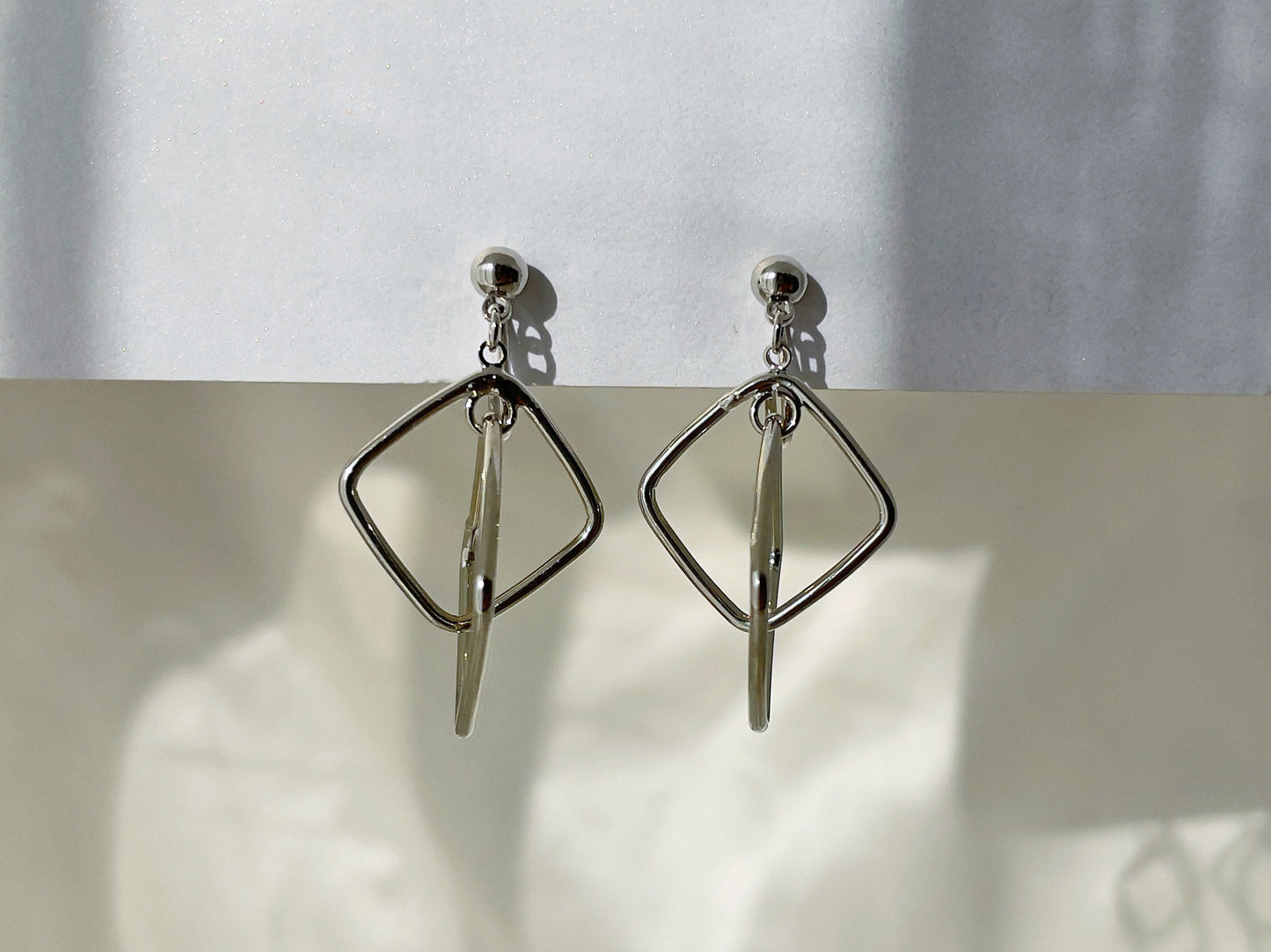 Sliver Square Hoops Dangle Clip on Earrings