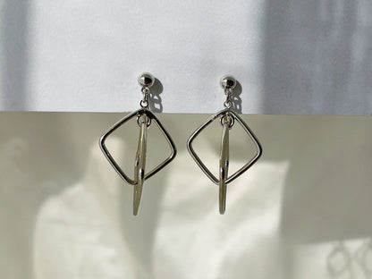 Sliver Square Hoops Dangle Clip on Earrings