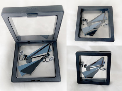 Mismatched Black and Navy Blue Triangle Clip on Earrings