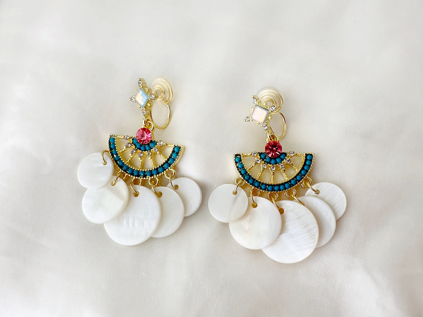 Boho Fan Shaped Dangle Clip on Earrings