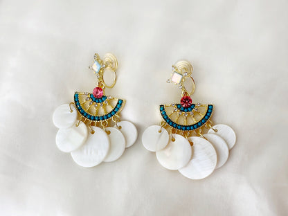 Boho Fan Shaped Dangle Clip on Earrings