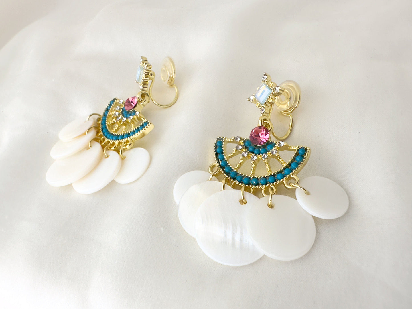 Boho Fan Shaped Dangle Clip on Earrings