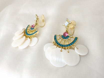 Boho Fan Shaped Dangle Clip on Earrings