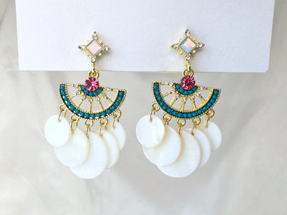 Boho Fan Shaped Dangle Clip on Earrings