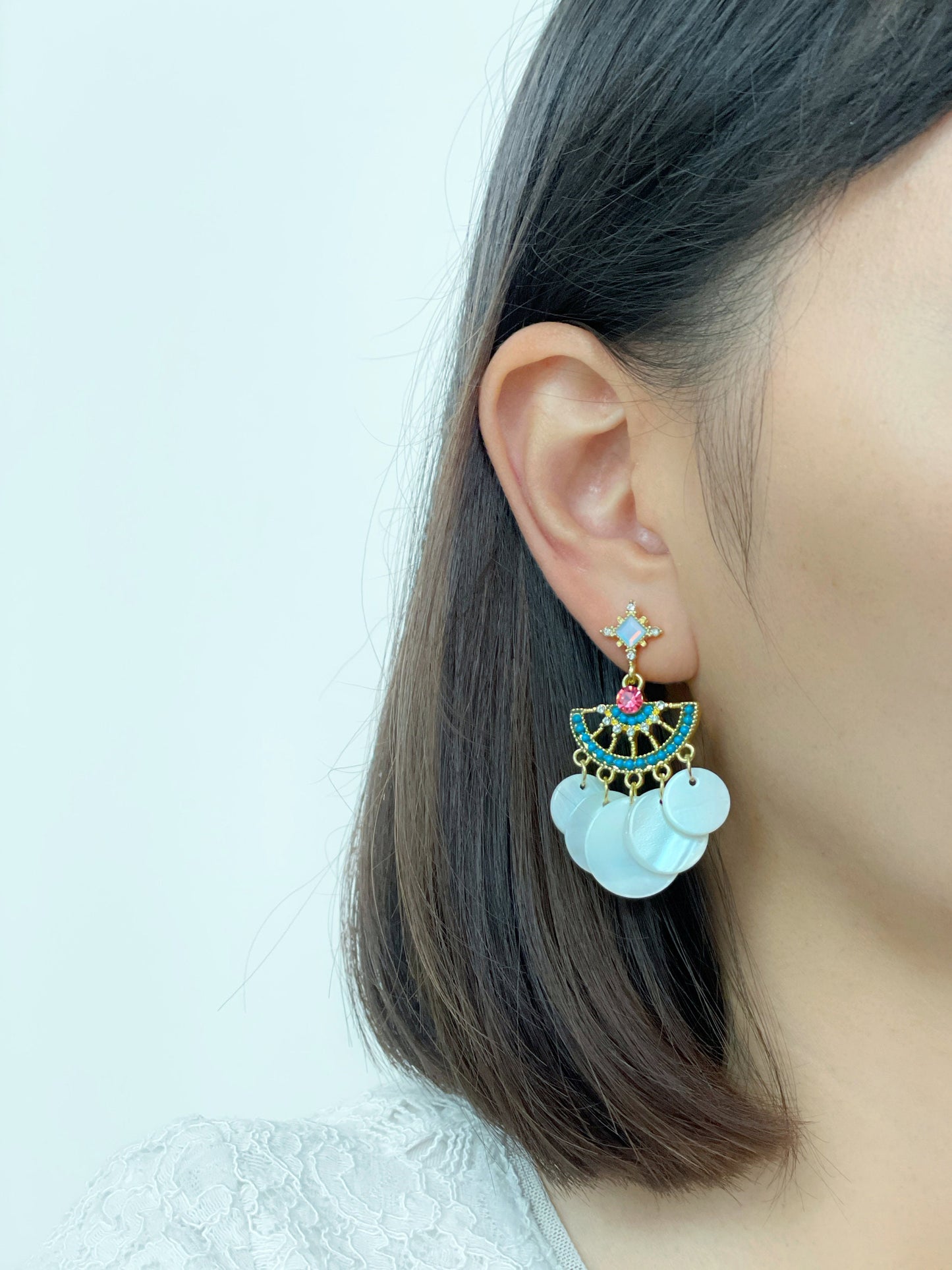 Boho Fan Shaped Dangle Clip on Earrings