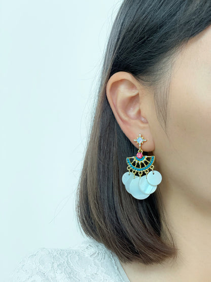 Boho Fan Shaped Dangle Clip on Earrings