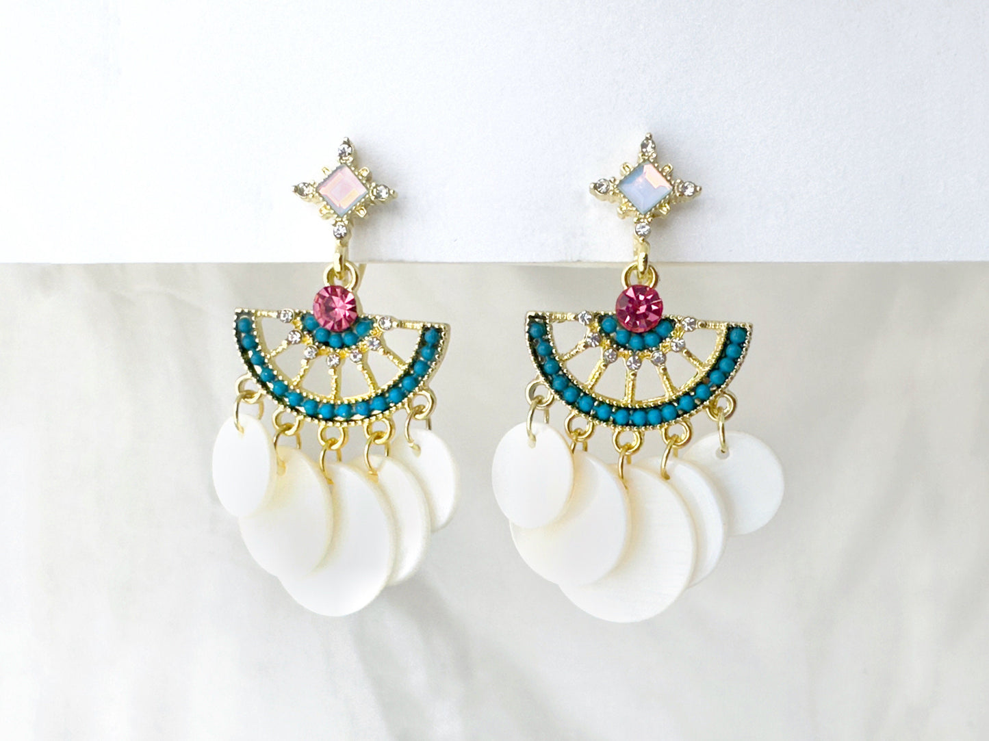 Boho Fan Shaped Dangle Clip on Earrings