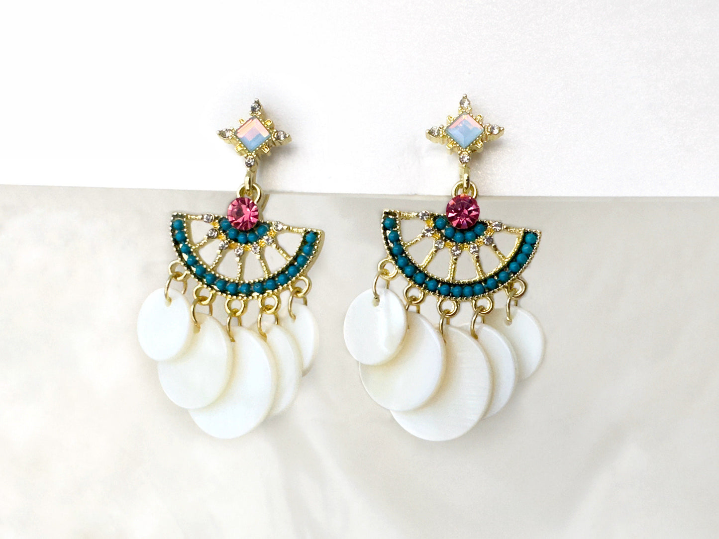 Boho Fan Shaped Dangle Clip on Earrings