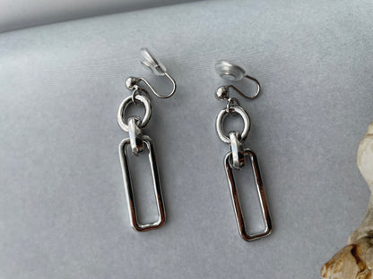 Silver/Gold Chunky Chain Dangle Clip on Earrings
