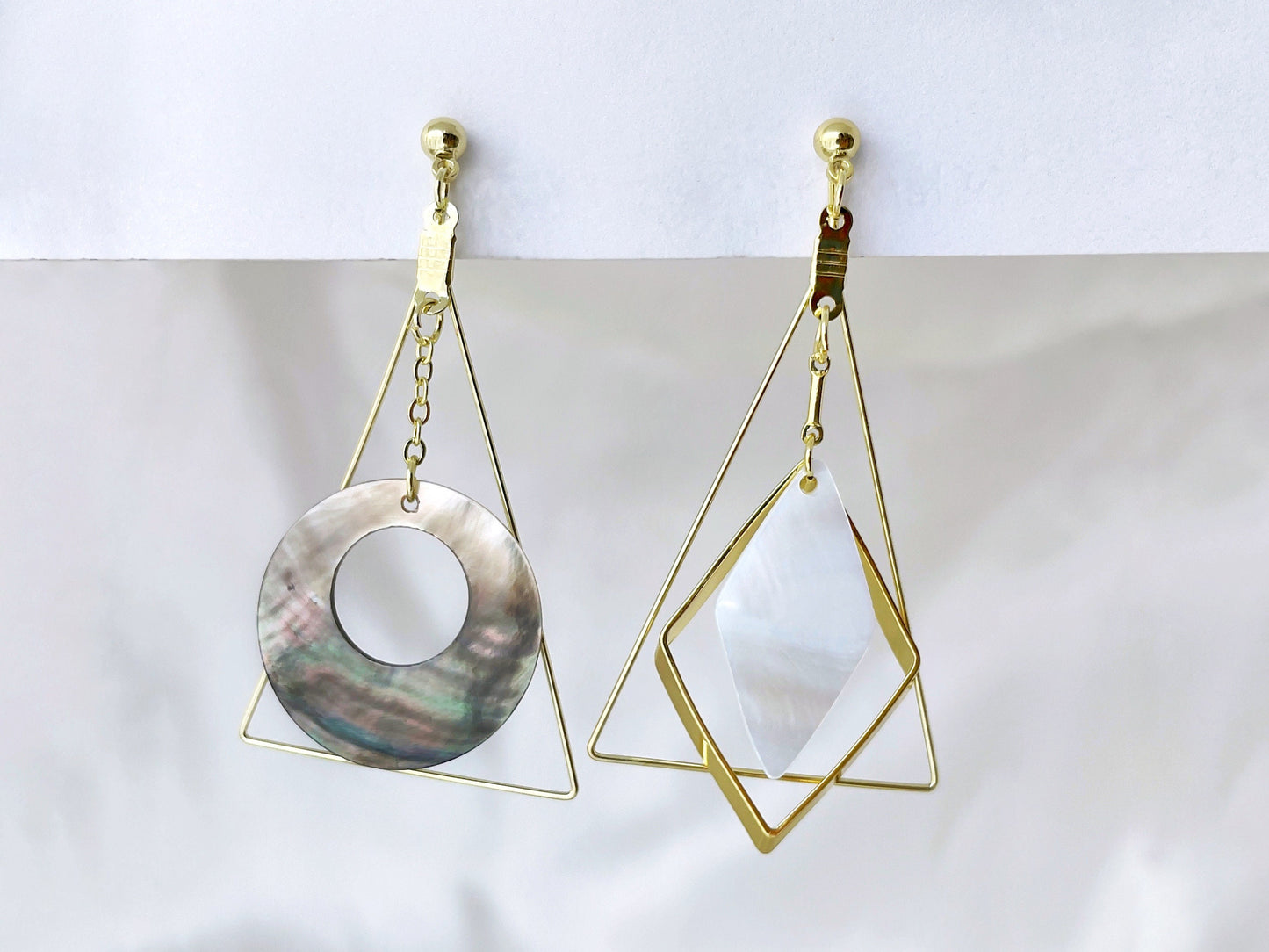 Mismatched Geometric Triangle Dangle Clip on Earrings