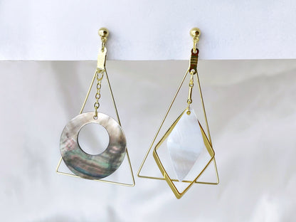 Mismatched Geometric Triangle Dangle Clip on Earrings