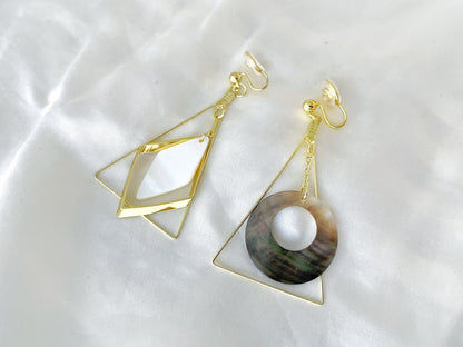 Mismatched Geometric Triangle Dangle Clip on Earrings