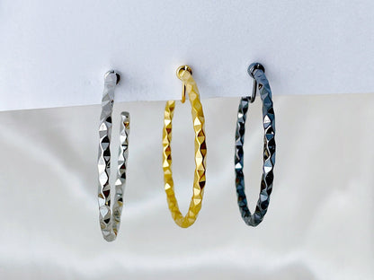 Textured Silver/Gold/Black 45mm Large Hoop Clip on Earrings