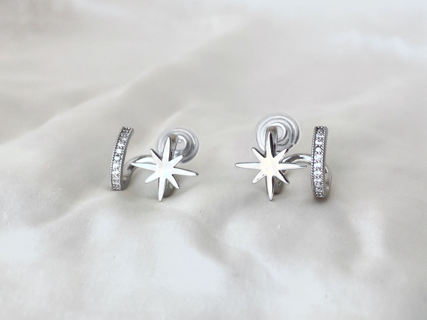 Gold/Silver Star Double Huggie Hoop Clip on Earrings