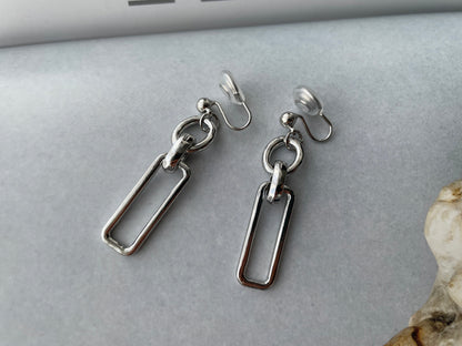 Silver/Gold Chunky Chain Dangle Clip on Earrings