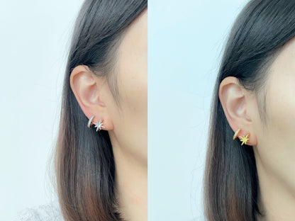 Gold/Silver Star Double Huggie Hoop Clip on Earrings