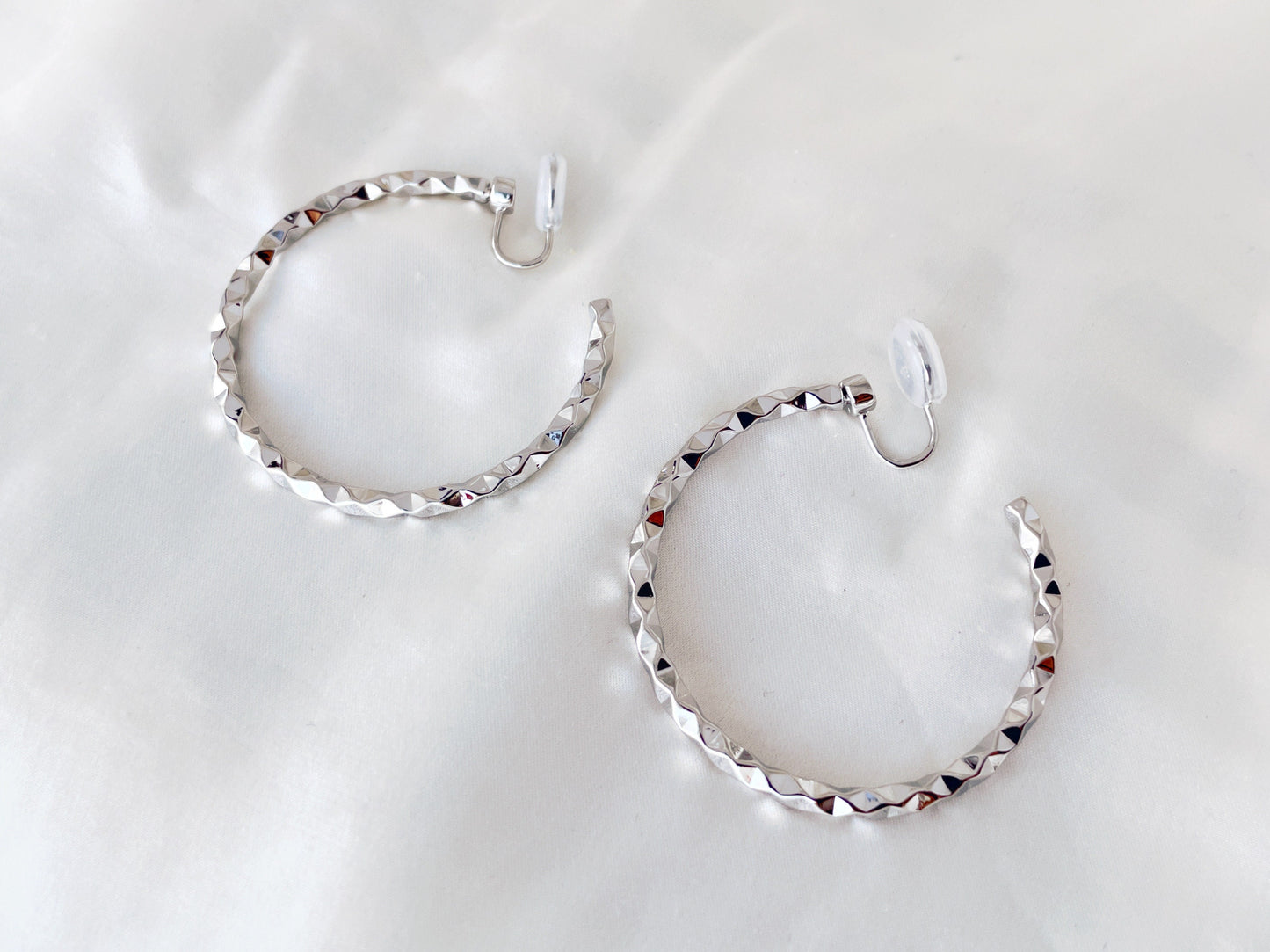 Textured Silver/Gold/Black 45mm Large Hoop Clip on Earrings