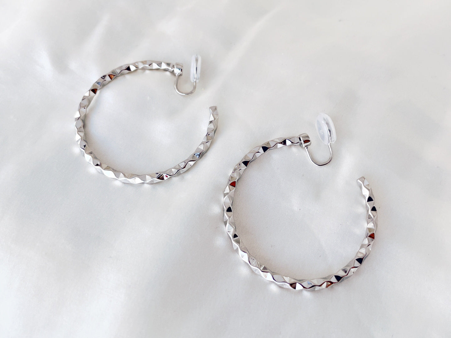 Textured Silver/Gold/Black 45mm Large Hoop Clip on Earrings