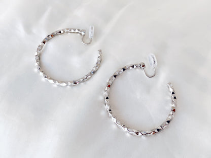 Textured Silver/Gold/Black 45mm Large Hoop Clip on Earrings