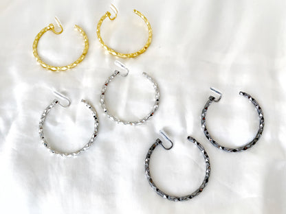 Textured Silver/Gold/Black 45mm Large Hoop Clip on Earrings