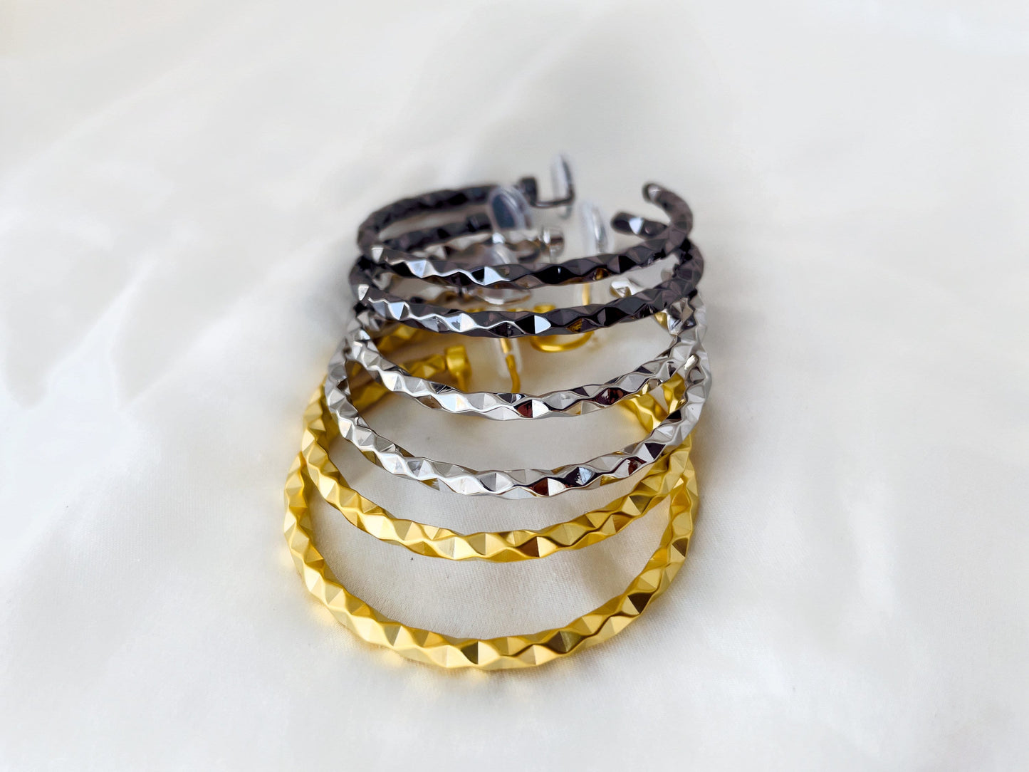 Textured Silver/Gold/Black 45mm Large Hoop Clip on Earrings