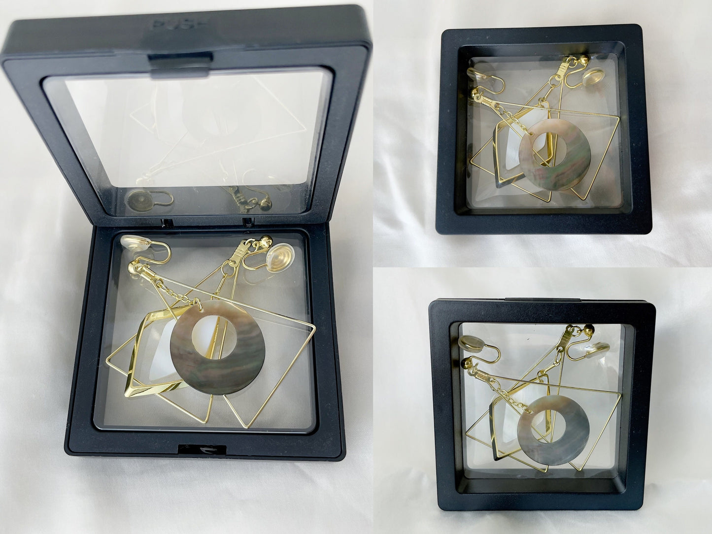 Mismatched Geometric Triangle Dangle Clip on Earrings