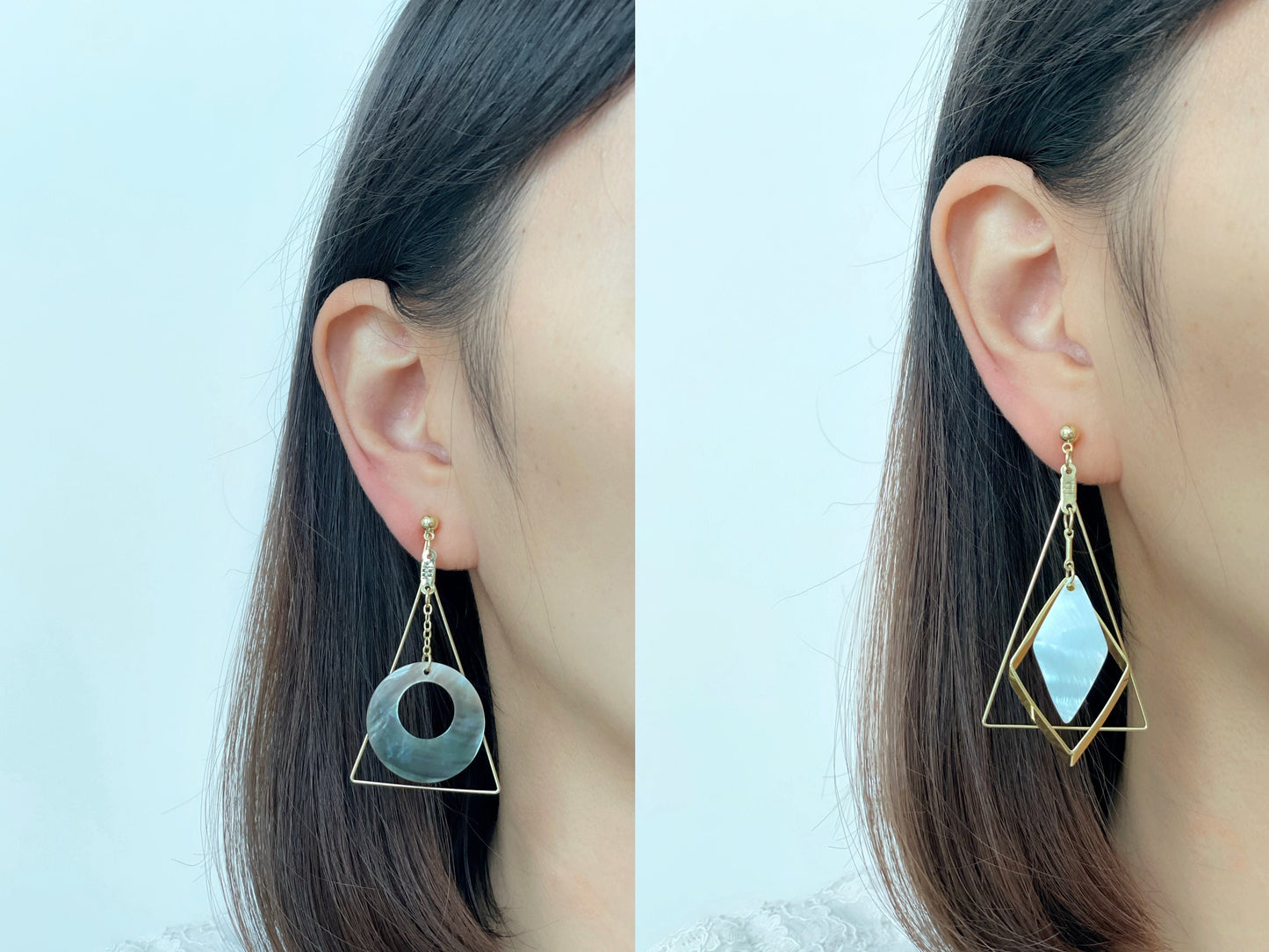 Mismatched Geometric Triangle Dangle Clip on Earrings