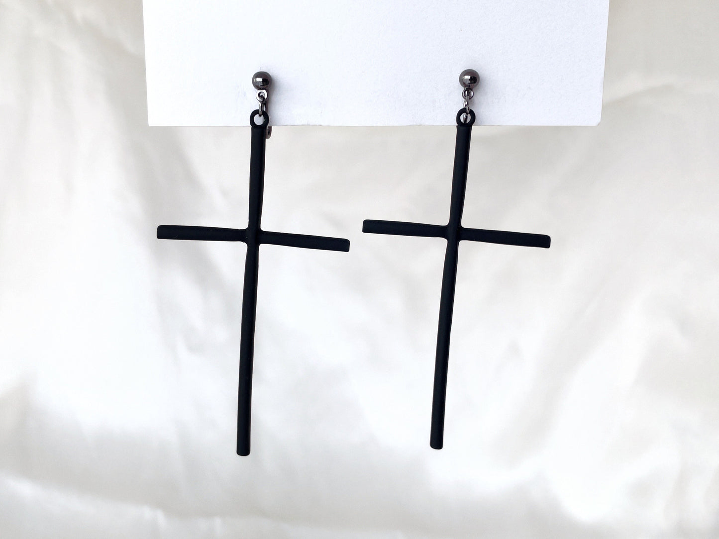Statement Black Cross Drop Clip on Earrings