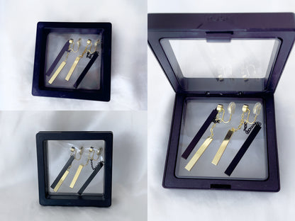 Minimalist Gold Black Chain Dangle Clip on Earrings