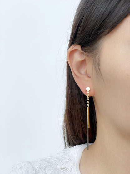 Minimalist Gold Black Chain Dangle Clip on Earrings