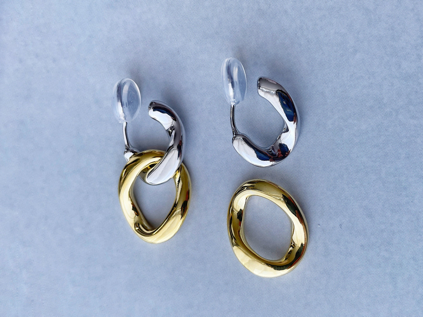 Silver Removable Gold Link Chain Clip on Earrings