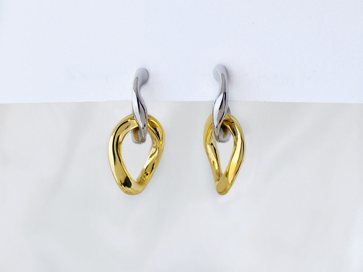 Silver Removable Gold Link Chain Clip on Earrings