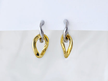 Silver Removable Gold Link Chain Clip on Earrings